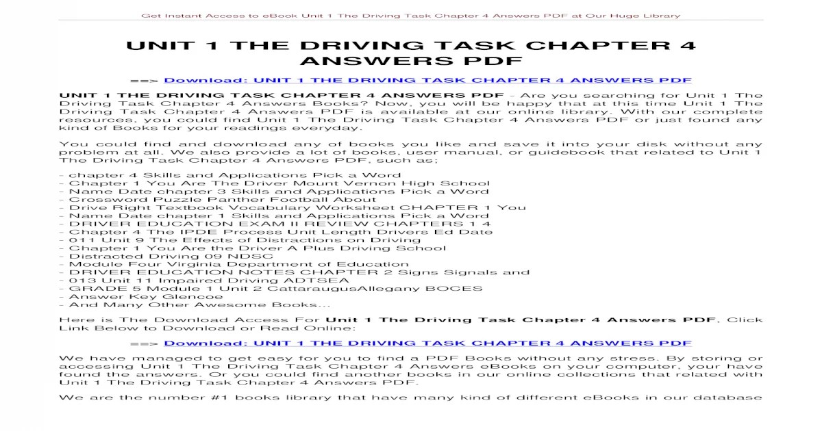 Unit 1 the driving task