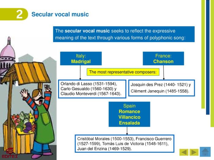 Select all the statements that describe the renaissance madrigal.