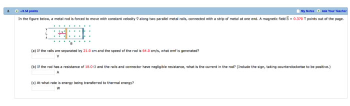 Figure conducting rod pulled cm shows metal long rails constant frictionless along two speed solved